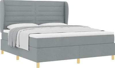 Image de vidaXL Lit boxspring avec matelas Gris clair 200 x 180 cm Tissu