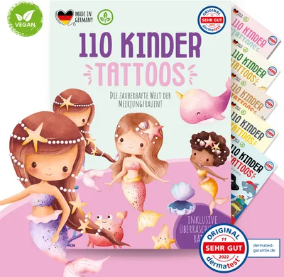 Produktbild von MeinBaby123® 110 hautfreundliche Hauttattoos für Kinder, Meerjungfrauen Tattoos, Geschenk für Mädchen, Mitgebsel Kindergeburtstag (Meerjungfrauen)