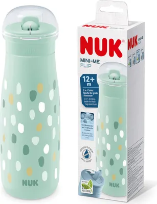 Produktbild von NUK Mini-Me Flip mit Strohhalm fr Kleinkinder | ab 12 Monate | 450 ml | Kinderwasserflasche | auslaufsichere stabile Trinkffnung | bruchsicher | Minze/Pnktchen