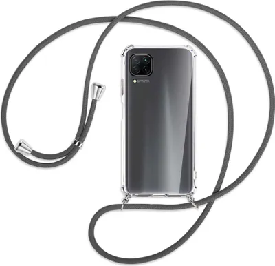 Produktbild von Handykette Backcover-Schutzhülle mit Band (Metall silberfarben) für Huawei P40 lite - dunkelgrau