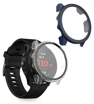 Produktbild von kwmobile 2x Glas Hülle für Garmin Forerunner 255 / 255 Music Schutzhülle - Fullbody Fitnesstracker Case Set aus Glas - Transparent Dunkelblau