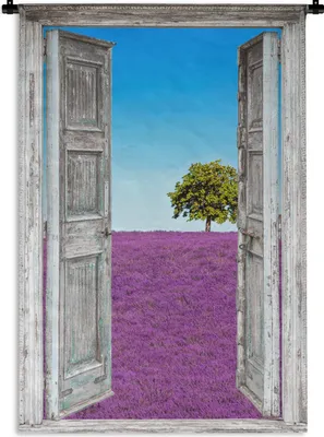 Produktbild von MuchoWow® Wandteppich Wandbehang Blumen - Lavendel - Ansicht 90x135 cm Tapisserie Dekoration Wandtuch - Baumwolle - Wandskulptur
