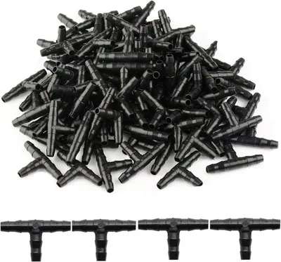 Image de Connecteur en T pour système d'irrigation goutte à goutte, 4/7 mm, 100 pièces. Raccord en PVC pour tuyau de jardin, adaptateur pour irrigation par aspersion