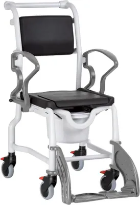 Produktbild von FabaCare Dusch- Toilettenrollstuhl Bremen, Premium Toilettenstuhl, Duschstuhl fahrbar, Rollstuhl mit WC Eimer, Grau-Grau