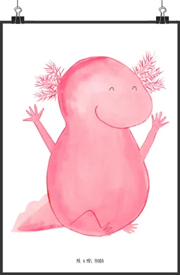 Produktbild von Mr. & Mrs. Panda Bild Axolotl Hurra DIN A1 - Weiß - Geschenk, Posterdruck, drucke, Wandbild, Kunstdruck, Spaß, Freude, Lurch, wanddeko, Motivation