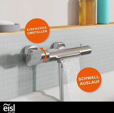 Produktbild von eisl Wannenarmatur CARNEO, Wasserhahn Bad mit Thermostat, Badewannenarmatur Wasserfall, Mischbatterie Badewanne, Chrom