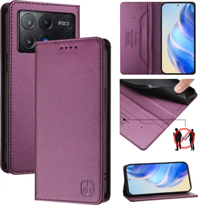 Obrázek produktu pro Kožené pouzdro pro Xiaomi Poco X6 Pro/Redmi K70E, flipové pouzdro s přihrádkami na karty, peněženkou a stojánkem Fialová
