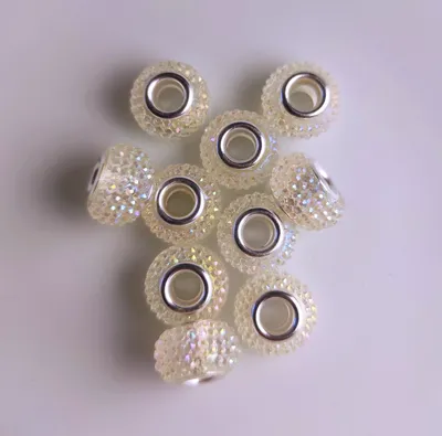 Produktbild von Großloch Spacer Charm Perlen Rondelle Bubble genoppt, 14 mm, 10 Stück, Creme
