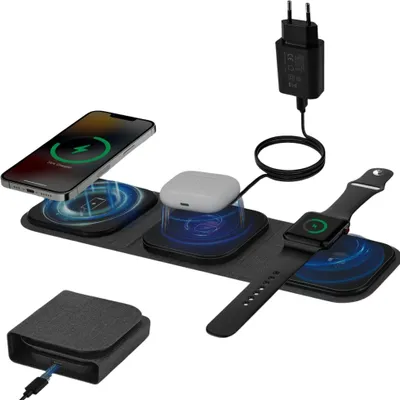 Produktbild von Mag-Safe Ladegerät 3-in-1 kabelloses Ladegerät mit USB C & 15W Adapter Induktions-Ladegerät faltbarer Wechsler für iphone, android, iWatch, airpods, Universelles, schnelles und sic