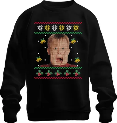 Produktbild von Kevin Allein Zuhause - Weihnachtsgeschenk Ugly Christmas Sweater Weihnachten Uni Pullover, Schwarz, S