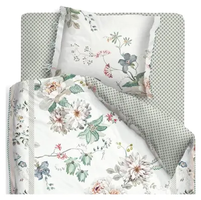 Produktbild von Bettwäsche Tokyo Bouquet Weiß Blumenmuster Gepunktet Perkal Wendeoptik, Größe: Zusatzkissenbezug 80x80 cm