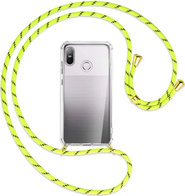 Produktbild von Handykette Backcover-Schutzhülle mit Band (Metall goldfarben) für HTC U12 life - neongelb