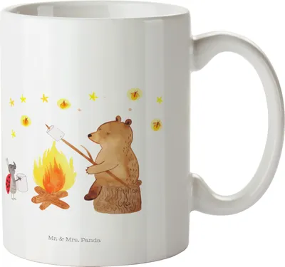 Produktbild von Mr. & Mrs. Panda Tasse Bär & Marienkäfer Lagerfeuer - Weiß - Geschenk, Kaffeetasse, Teetasse, Becher, Kaffeebecher, Geschenktasse, Teddy, schöne