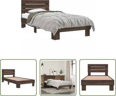 Produktbild von The Living Store Bettgestell Braun Eichen-Optik 90x200 cm Holzwerkstoff Metall