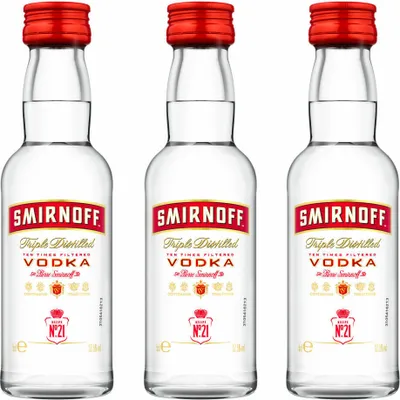 Produktbild von Smirnoff Red No. 21 Premium Vodka Triple Destilled, 3er, Wodka, Alkohol, Alkoholgetränk, Flasche, Miniatur, PET, 40 %, 50 ml, 724617