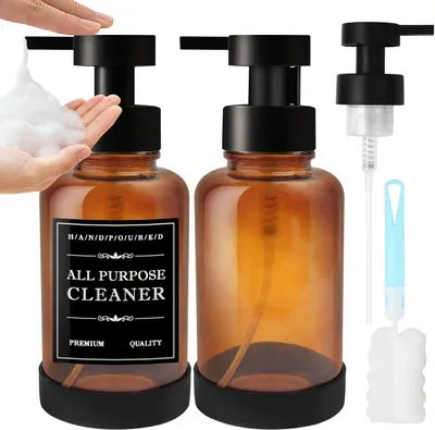 Image de Distributeur de savon liquide, capacité 400 ml, lot de 2, en verre ambré, rechargeable, pour salle de bain