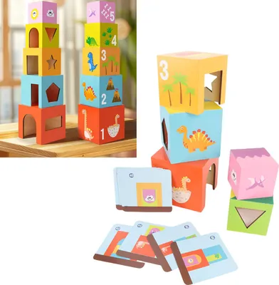 Immagine prodotto di Contenitore impilabile in legno, giocattoli, animali, colori, cognizione, blocchi da nido per bambini, educazione precoce, interazione genitore-figlio