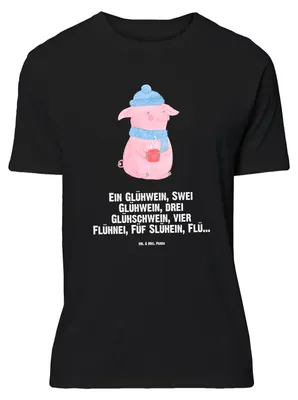 Produktbild von Mr. & Mrs. Panda T-Shirt Schweinchen Glühwein - Schwarz - Geschenk, Tshirt, Spruch, Lustiges, Betrunken, Weihnachtsmarkt, Weihnachten, Oversize, XXL, Shirt