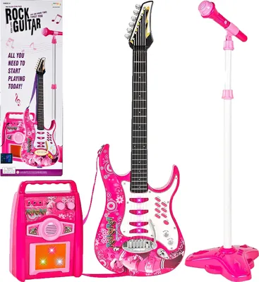Produktbild von MalPlay Gitarre , Verstärker, verstellbare Stativ und Mikrofon | Elektronische Rock Musikinstrument für Mädchen | Geschenk für Kleinkind , Kinder ab 3