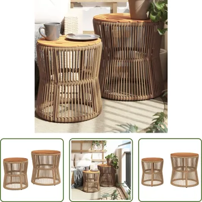 Obrázek produktu pro The Living Store Zahradní stolky 2 ks s dřevěnou deskou Béžový polyratan