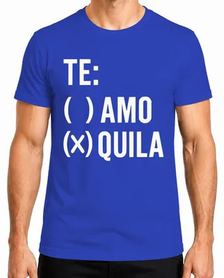 Productafbeelding van TE: ( ) AMO (X) QUILA - Grappig spreekwoord voor een tequilafeest, vrijgezellenfeest, humoristisch heren T-shirt, blauw, maat XL