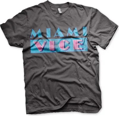 Produktbild von Miami Vice Distressed Logo T-Shirt - Large - Dark-Grey