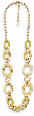 Produktbild von Halskette Acryl gelb beige langkette Modeschmuck Gliederkette Biba