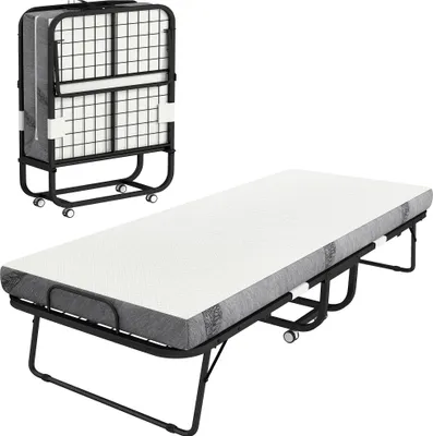Produktbild von Klappbett 80x200 cm faltbar mit Stahlrahmen und Rollen - Gästebett für Erwachsene bis 150 kg, 10 cm Schaumstoff