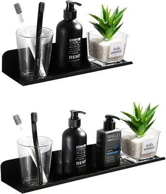 Produktbild von Selbstklebende Duschablagen aus Aluminium, Set mit 2 Wandregalen, keine Bohrlöcher erforderlich, schwarz, 30 cm und 40 cm