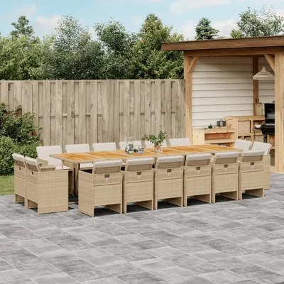 Produktbild von Design 17-tlg. Garten-Essgruppe mit Kissen Beige Poly Rattan, Gartenmöbel-Sets 2024 Neu