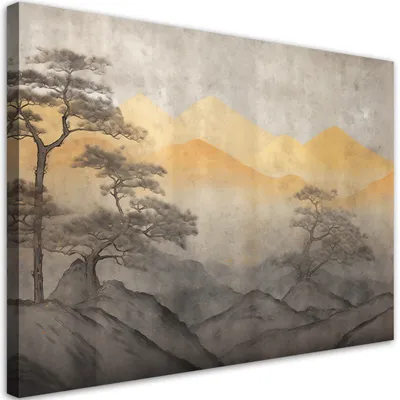 Produktbild von Leinwandbild Berglandschaft in Gold 120x80 Feeby Gelb bild für die wand bereit zum aufhängen