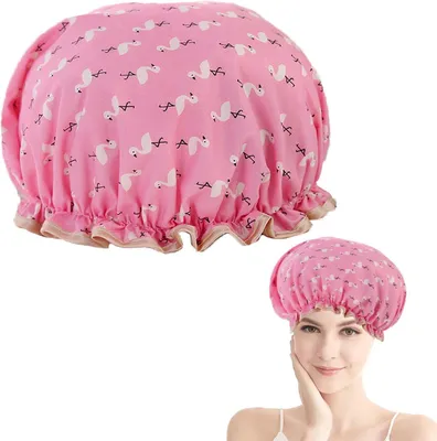 Imagen del producto de Cubierta para la ducha para mujeres, de doble capa, impermeable, con banda elástica, para proteger el cabello