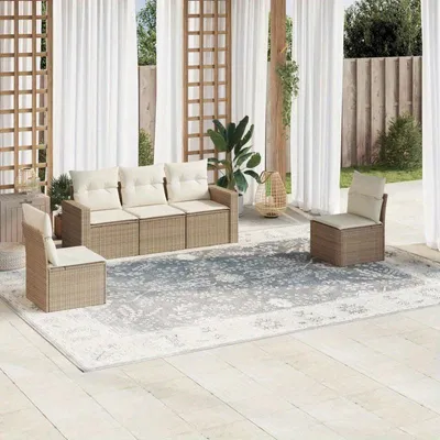 Image de Ensemble de salon de jardin résistant aux intempéries, en résine tressée (polyrotin), avec coussins beige et table basse