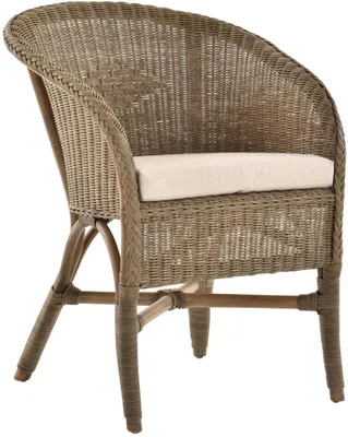 Produktbild von KRINES HOME Klassischer Rattan Club-Sessel inkl. Polster Beige Rattansessel Flechtsessel (Grau)