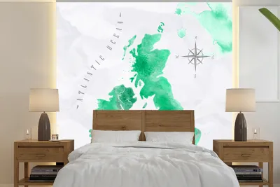 Produktbild von MuchoWow® Fototapete für Wohnzimmer oder Schlafzimmer Wandtapete Vinyl Motivtapete England - Weltkarte - Aquarell - 240x240 cm - Schlafzimmer-Tapete