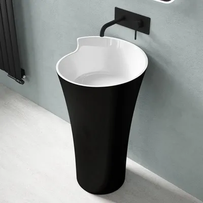 Image de doporro Lavabo Colonne Rond Noir + BLanc Vasque sur Pied Solid Surface Lave Mains de Salle de Bain 51x51x88cm Colossum30
