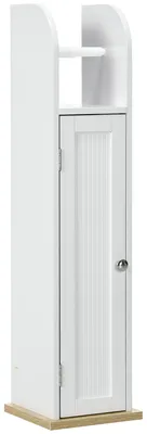 Immagine prodotto di kleankin Mobile Bagno Stretto, Mobiletto Bagno Salvaspazio con Porta Carta Igienica, Ripiani Regolabili, Bianco