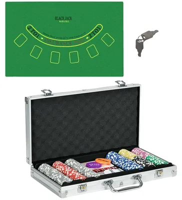 Zdjęcie produktu dla Zestaw pokerowy, 300 żetonów, waga każdego żetonu 11,5 g, zamykany aluminiowy kufer, zawiera 2 talie kart, 5 kostek