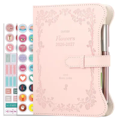 Image de Agenda académique A5, une page par jour, pour 13 mois, de août 2026 à août 2027, couleur rose