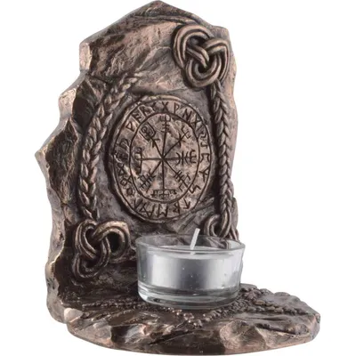 Produktbild von Wikinger Kompass Vegvisir mit Teelicht, bronziert