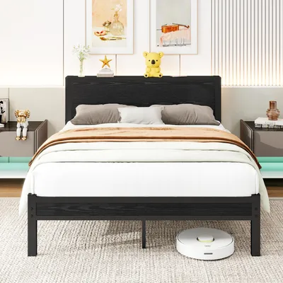 Produktbild von Zerbaco Polsterbett 140x200 cm, Metallgestell mit Stauraum-Kopfteil, geräuschfrei, kein Boxspring nötig, Schwarz