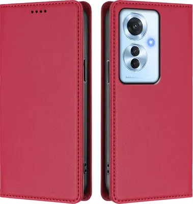 Produktbild von Handyhülle für Oppo Reno11 F 5G, Kunstleder Klapphülle Stoßfeste Magnetische Hülle mit Ständer Rot