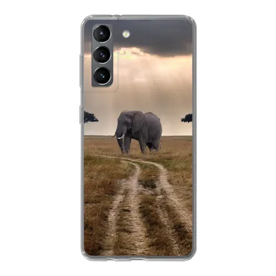 Produktbild von MuchoWow® Handyhülle Schutzhülle Hülle für Samsung Galaxy S21 Elefant - Tiere - Wiese - Sonne Silikon Softcase Handy Hülle - Softcase