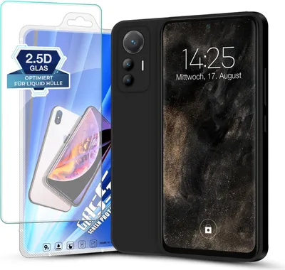 A black phone case and a screen protector are displayed together on a white background.
