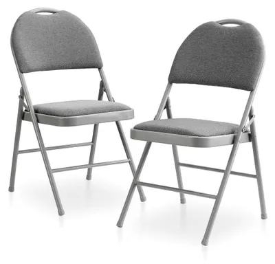 Produktbild von 2er Set Klappstühle, Gepolstert, Grau, Klappsessel mit erhöhter Rückenlehne, Stapelstuhl für Garten, Balkon, Küche, Esszimmer, Büro, Outdoor
