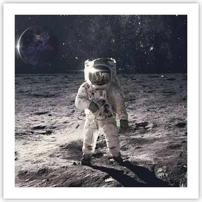 Produktbild von Poster - Poster ohne Rahmen - Mond Erde Astronaut - 60x60 cm - Wand Bild - Wanddeko - Wandbilder - Kunstposter - Wandposter - Bilder - Kunstdruck - Wanddekoration - Wandbild - P2XAC60x60-4882