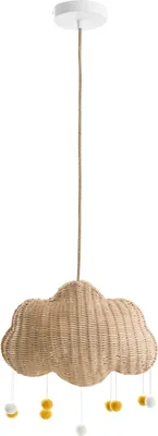 Produktbild von BELIANI Pendelleuchte aus naturfarbenem Rattan mit handgeflochtenem wolkenförmigem Lampenschirm im Boho-Stil
