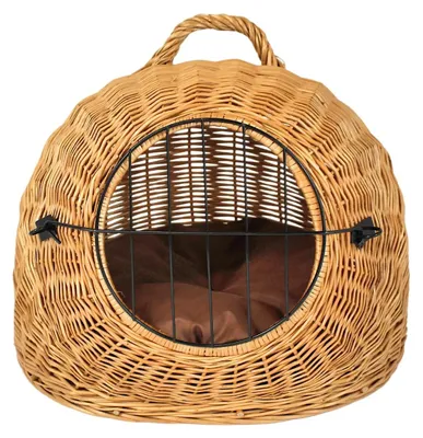 Image de Panier en osier avec poignée et coussin, dimensions : 50 x 40 x 45 cm
