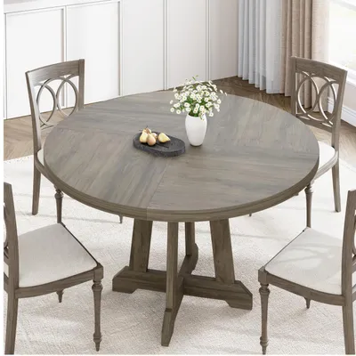 Image de Table ronde pour 4 à 6 personnes, structure en bois, couleur gris clair, design industriel