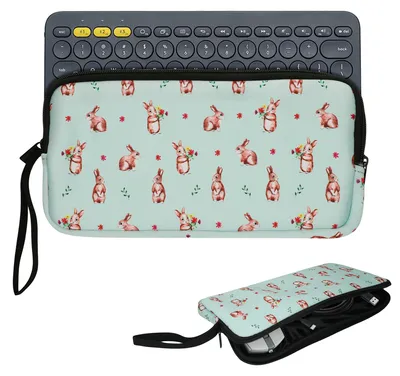 Produktbild von kwmobile Tastatur Tasche für Logitech K380 Tasche - Neopren Cover - 2 Innentaschen - Wireless Keyboard Tastatur Hülle - Schutzhülle Weiß Braun